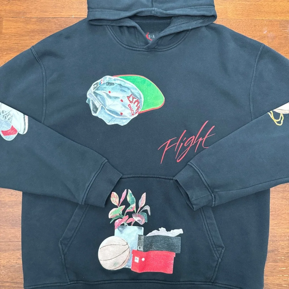 Jordan Flight World Tour Artist Series Mens Medium Black Graphic Hoodie DQ8043